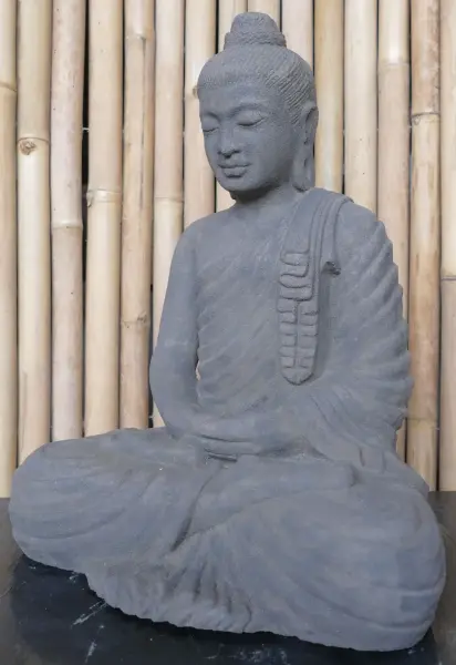 Product image 3 of the product “Sitting buddha, „Gandhara“  cast lava stone, handcrafted & coloured, 50cm height ”